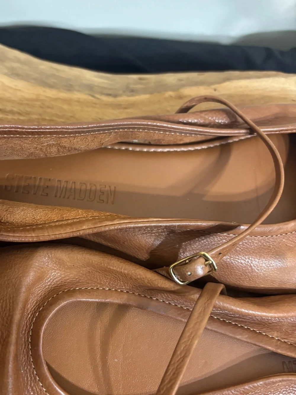 Steve Madden Soft Brown Leather Mary Jane Ballet Flats Buckle Strap Sz 9